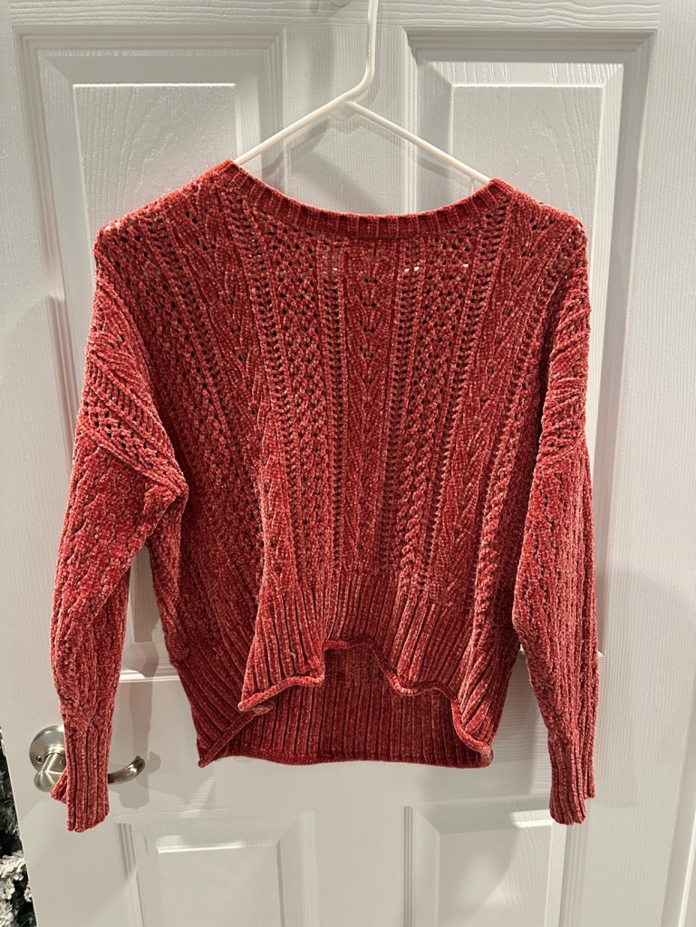 Textured Cable Crewneck Sweater in Dusty Rose